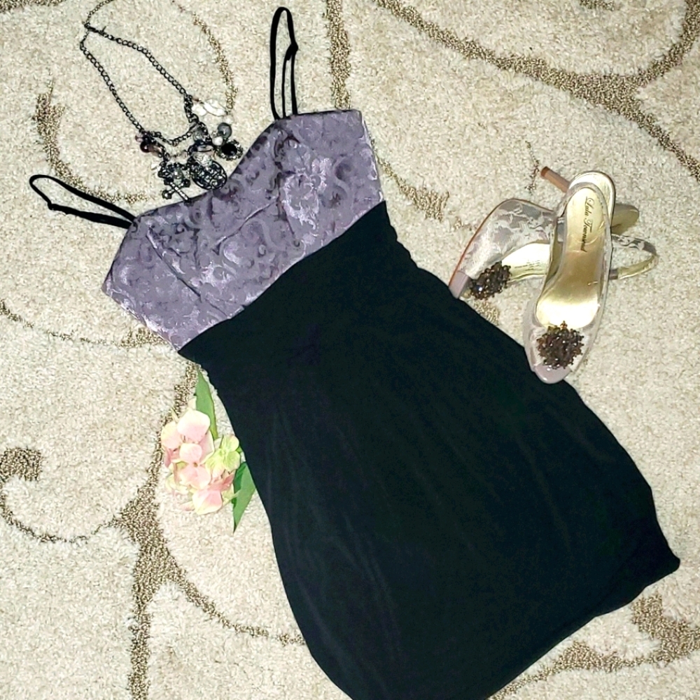 💜 Y2K Lavender & Black Draped Jacquard Mini Dress
